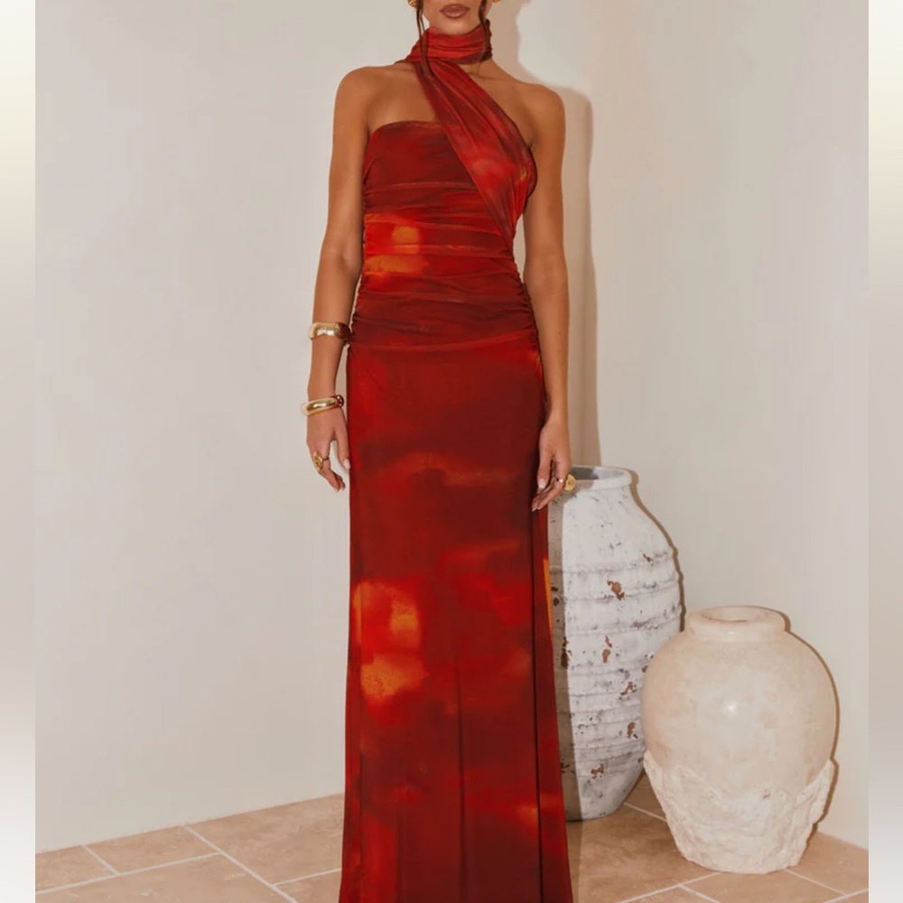 Elegant Red Halter Maxi Dress